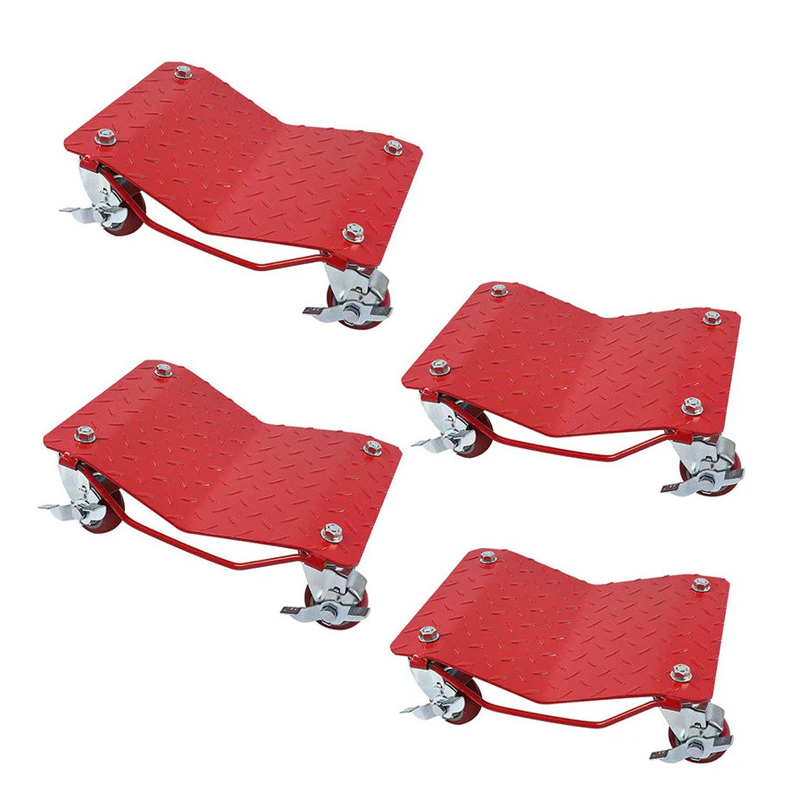 Garvee 6000lbs Tire Wheel Dolly Car Set (Set of 4) - Heavy-Duty Carbon Steel Car Mover with Anti-Skid Plate & 360° Rotatable Wheels, 16"x13", Red