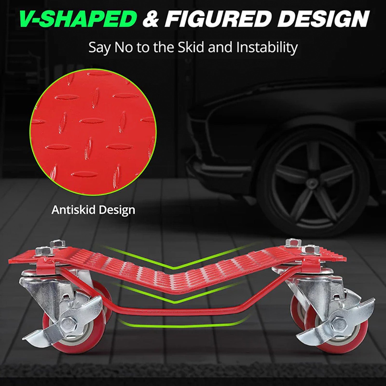 Garvee 6000lbs Tire Wheel Dolly Car Set (Set of 4) - Heavy-Duty Carbon Steel Car Mover with Anti-Skid Plate & 360° Rotatable Wheels, 16"x13", Red