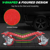 Garvee 6000lbs Tire Wheel Dolly Car Set (Set of 4) - Heavy-Duty Carbon Steel Car Mover with Anti-Skid Plate & 360° Rotatable Wheels, 16"x13", Red