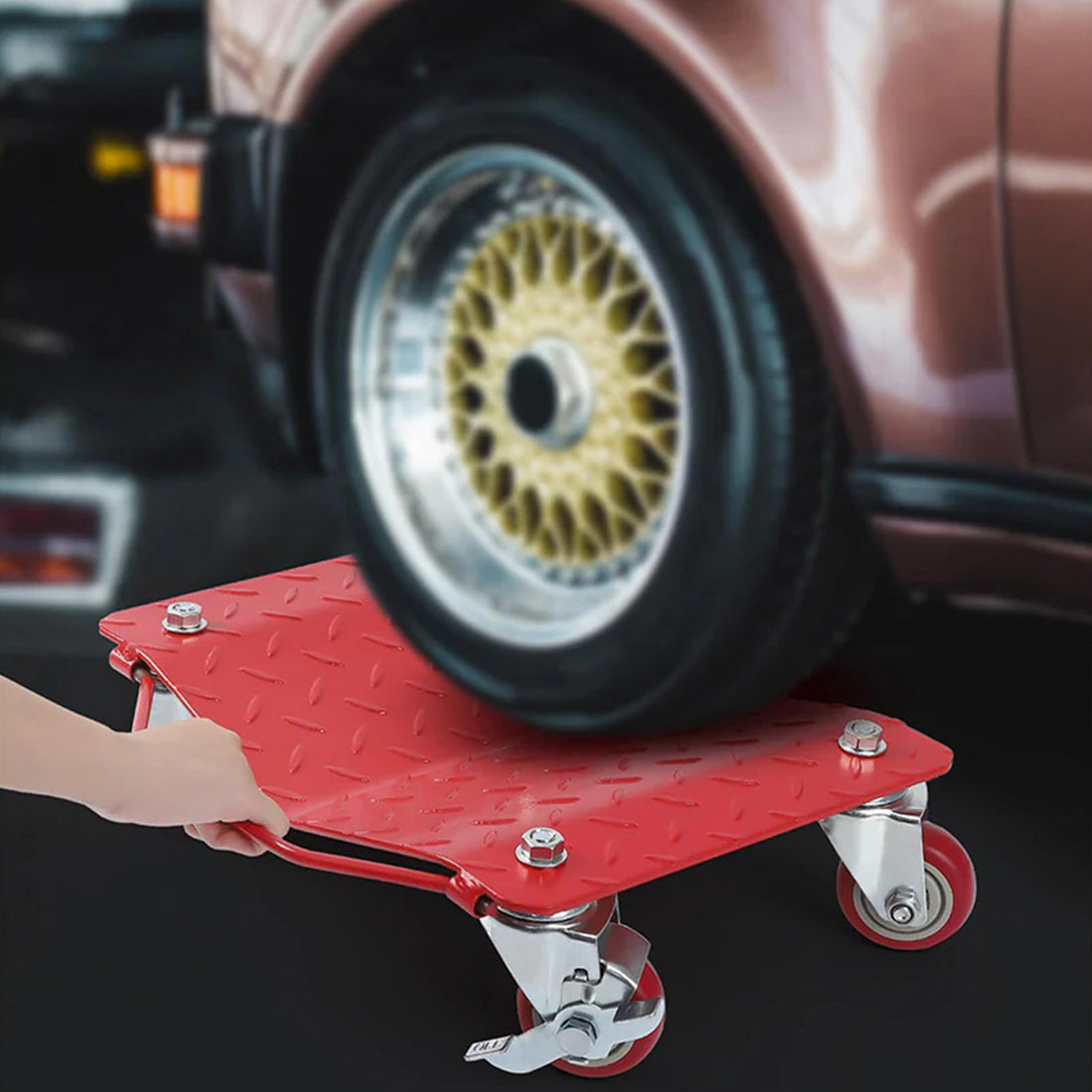 Garvee 6000lbs Tire Wheel Dolly Car Set (Set of 4) - Heavy-Duty Carbon Steel Car Mover with Anti-Skid Plate & 360° Rotatable Wheels, 16"x13", Red