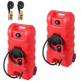 Garvee 2-Pack Fuel Caddy, 15 Gallon Portable Gas Fuel Tank Container with LE Fluid Transfer Siphon Pump and 10ft. Delivery Hose, Diesel Storage Can On-Wheels for Cars, Lawn Mowers, ATVs, Boats, Red - Red