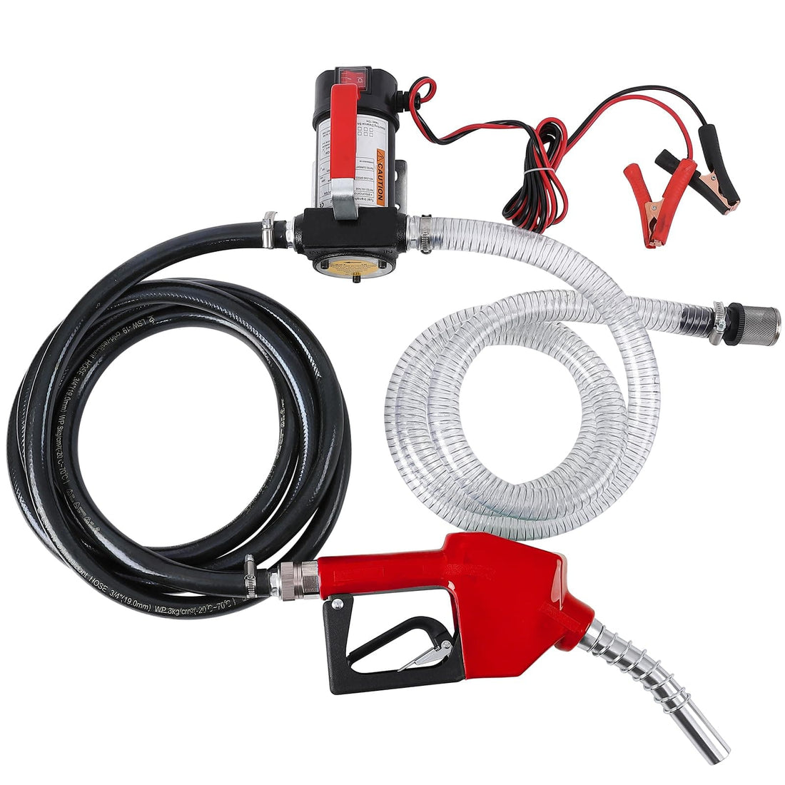 12V, 40LPM Portable Electric Fuel Pump Kit with Auto Nozzle, Red