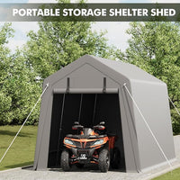 Garvee 10'x15' Portable Carport with Rolled-Up Zipper Door - Waterproof Garage for Motorcycle, Bike & Firewood Storage, Grey