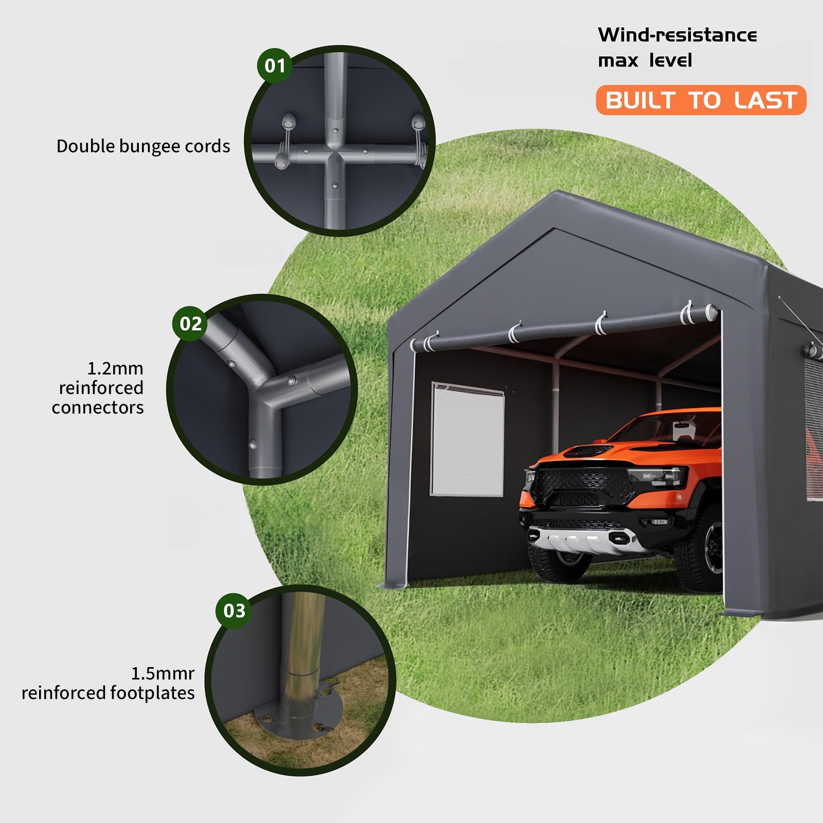 Garvee 10'×20' Heavy-Duty Carport Canopy - 180G Waterproof PE Cover & 0.8mm Steel Frame, Portable Garage Shelter for Full-Size Trucks, Boats, SUVs, Gray