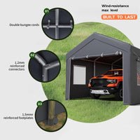 Garvee 10'×20' Heavy-Duty Carport Canopy - 180G Waterproof PE Cover & 0.8mm Steel Frame, Portable Garage Shelter for Full-Size Trucks, Boats, SUVs, Gray