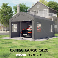 Garvee 10'×20' Heavy-Duty Carport Canopy - 180G Waterproof PE Cover & 0.8mm Steel Frame, Portable Garage Shelter for Full-Size Trucks, Boats, SUVs, Gray