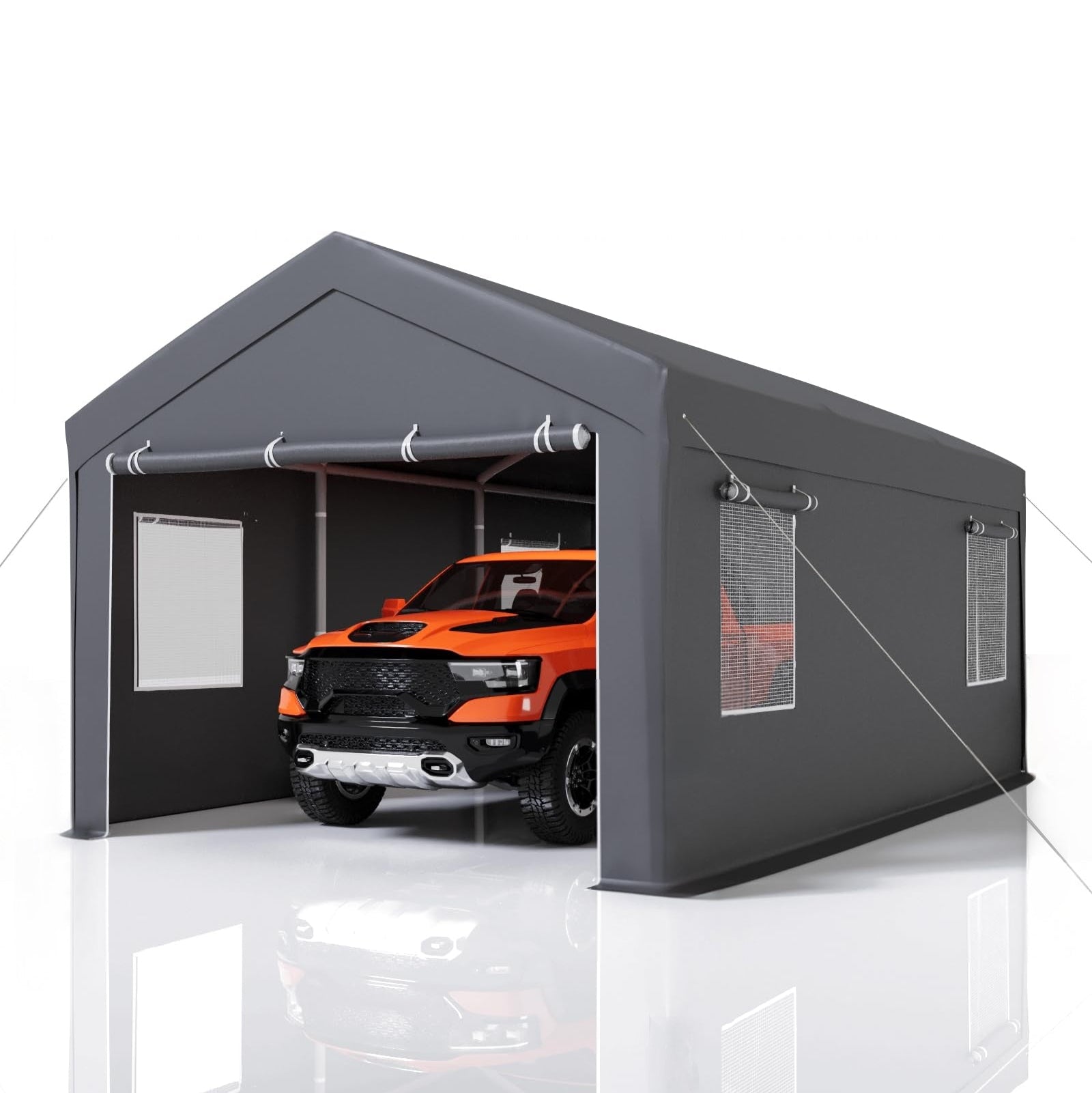 Garvee 10'×20' Heavy-Duty Carport Canopy - 180G Waterproof PE Cover & 0.8mm Steel Frame, Portable Garage Shelter for Full-Size Trucks, Boats, SUVs, Gray