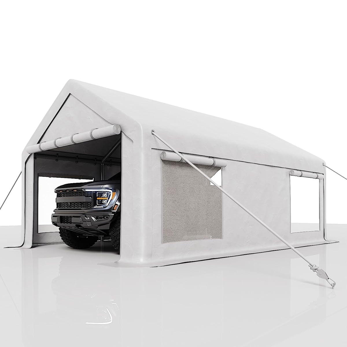 Garvee 10'x20' Heavy-Duty Carport Canopy - 180G Waterproof PE Cover, 0.8mm Steel Frame, Portable Garage Shelter for Trucks, Boats & SUVs, White