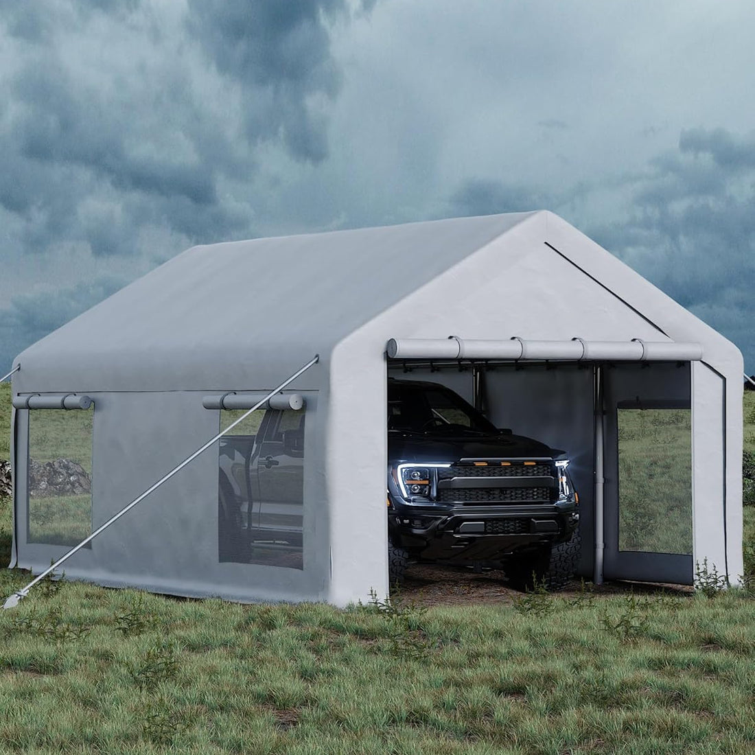Garvee 10'x20' Heavy-Duty Carport Canopy - 180G Waterproof PE Cover, 0.8mm Steel Frame, Portable Garage Shelter for Trucks, Boats & SUVs, White