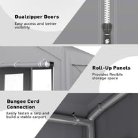 Garvee Carport Zipper Door Replacement for Portable Garage - 220G PE Fabric, Fits 13' x 20' and 13' x 25' Frames - Gray (Frame Not Included)
