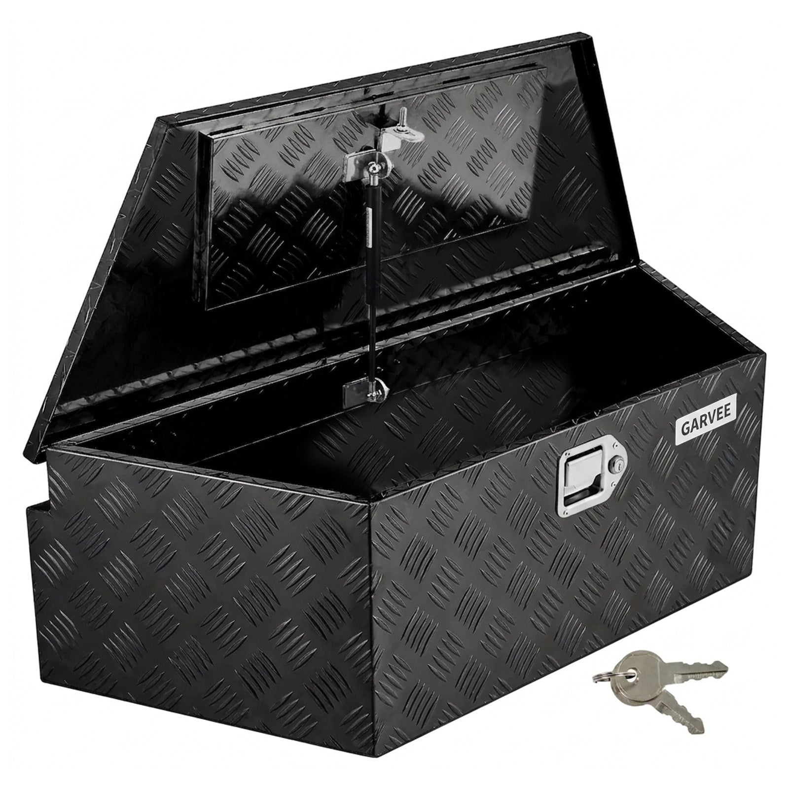 Garvee 33Inch Trailer Tongue Boxes,Heavy Duty Aluminum Trailer Tool Box With Lock and Keys,Diamond Plate Storage Box,Waterproof Trailer Box for Pick Up Truck Bed,RV Trailer,Black