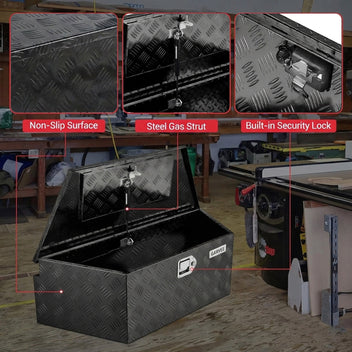 Garvee 33Inch Trailer Tongue Boxes,Heavy Duty Aluminum Trailer Tool Box With Lock and Keys,Diamond Plate Storage Box,Waterproof Trailer Box for Pick Up Truck Bed,RV Trailer,Black