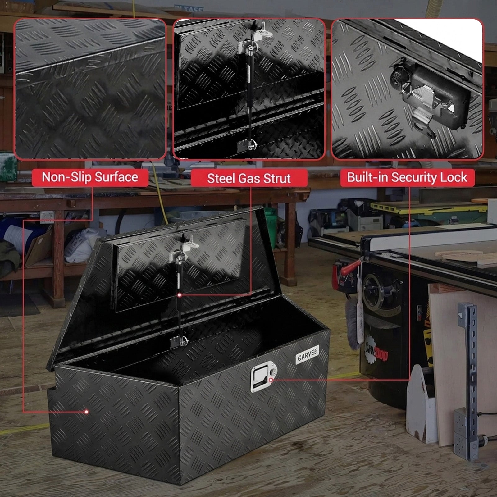 Garvee 33Inch Trailer Tongue Boxes,Heavy Duty Aluminum Trailer Tool Box With Lock and Keys,Diamond Plate Storage Box,Waterproof Trailer Box for Pick Up Truck Bed,RV Trailer,Black