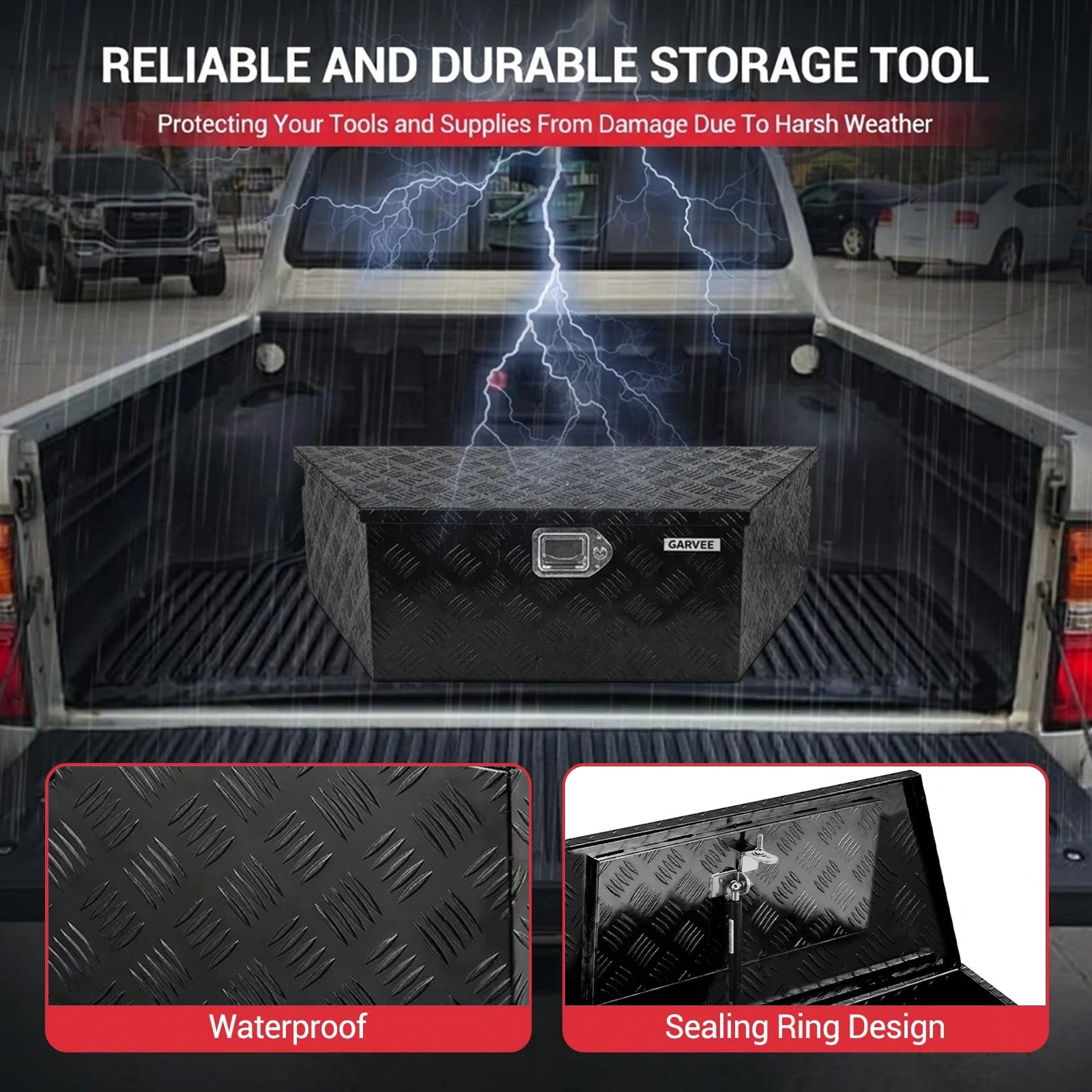 Garvee 39Inch Trailer Tongue Boxes,Heavy Duty Aluminum Trailer Tool Box With Lock and Keys,Diamond Plate Storage Box,Waterproof Trailer Box for Pick Up Truck Bed,RV Trailer,Black