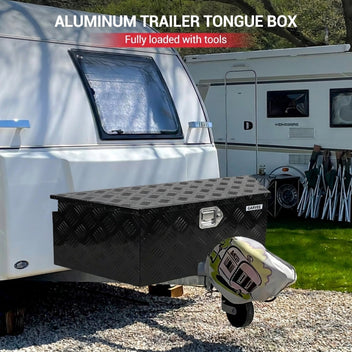Garvee 39Inch Trailer Tongue Boxes,Heavy Duty Aluminum Trailer Tool Box With Lock and Keys,Diamond Plate Storage Box,Waterproof Trailer Box for Pick Up Truck Bed,RV Trailer,Black