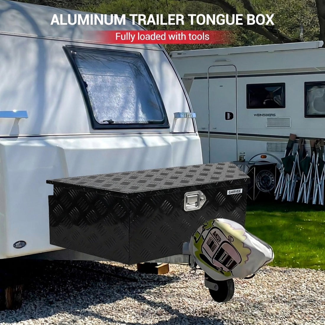 Garvee 39Inch Trailer Tongue Boxes,Heavy Duty Aluminum Trailer Tool Box With Lock and Keys,Diamond Plate Storage Box,Waterproof Trailer Box for Pick Up Truck Bed,RV Trailer,Black