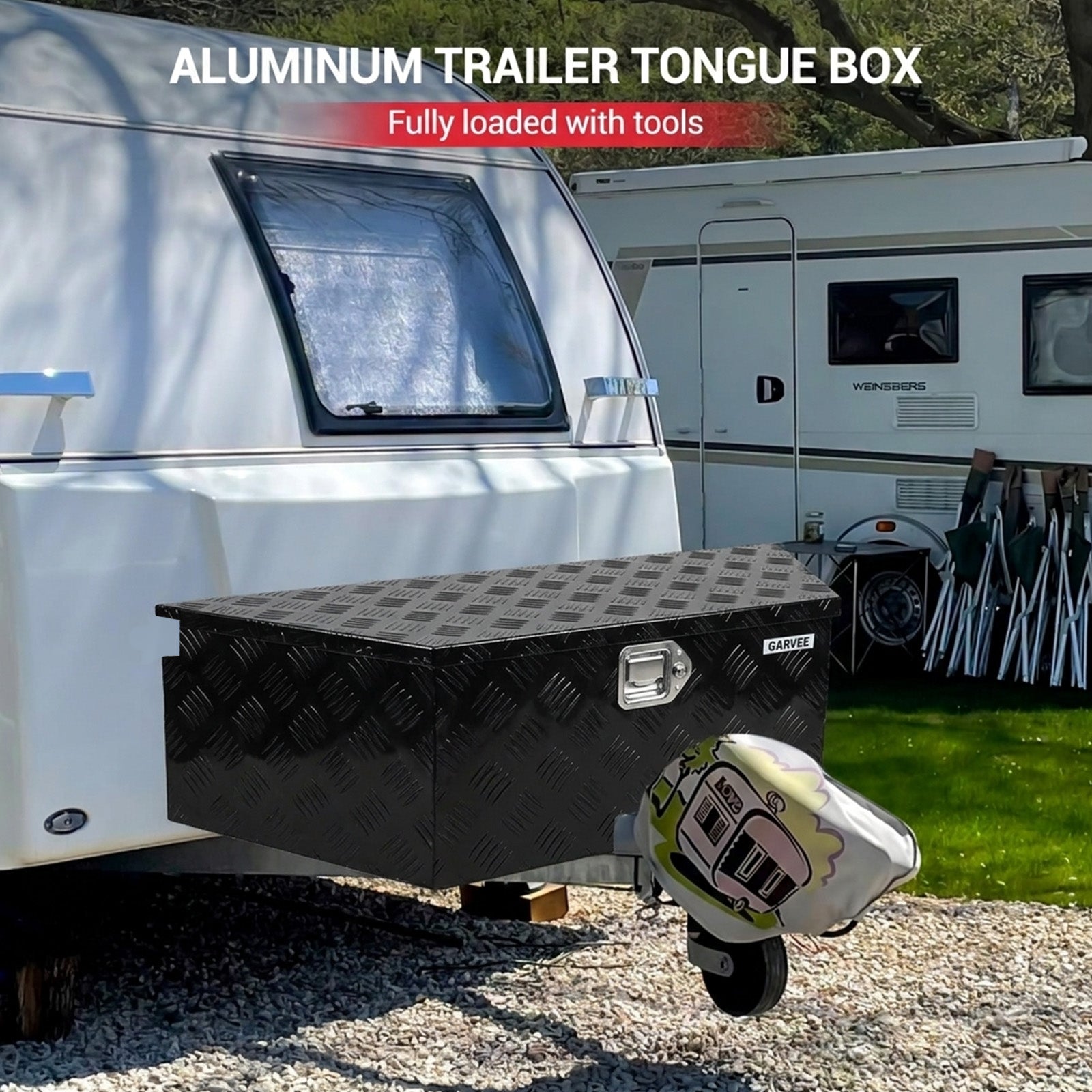 Garvee 39Inch Trailer Tongue Boxes,Heavy Duty Aluminum Trailer Tool Box With Lock and Keys,Diamond Plate Storage Box,Waterproof Trailer Box for Pick Up Truck Bed,RV Trailer,Black
