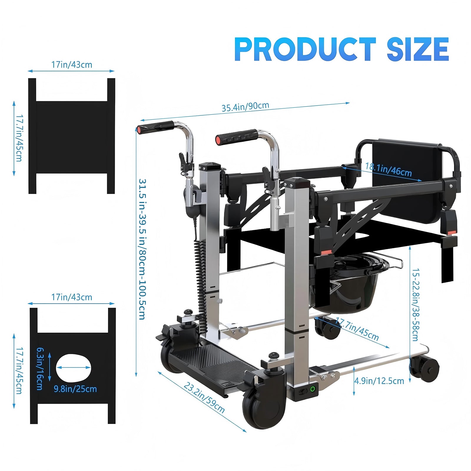 Garvee Heavy Duty Electric Patient Lift Chair Hoyer-Compatible Transfer Quiet & Electric Adjust suit for Home Hospital Nursing Use