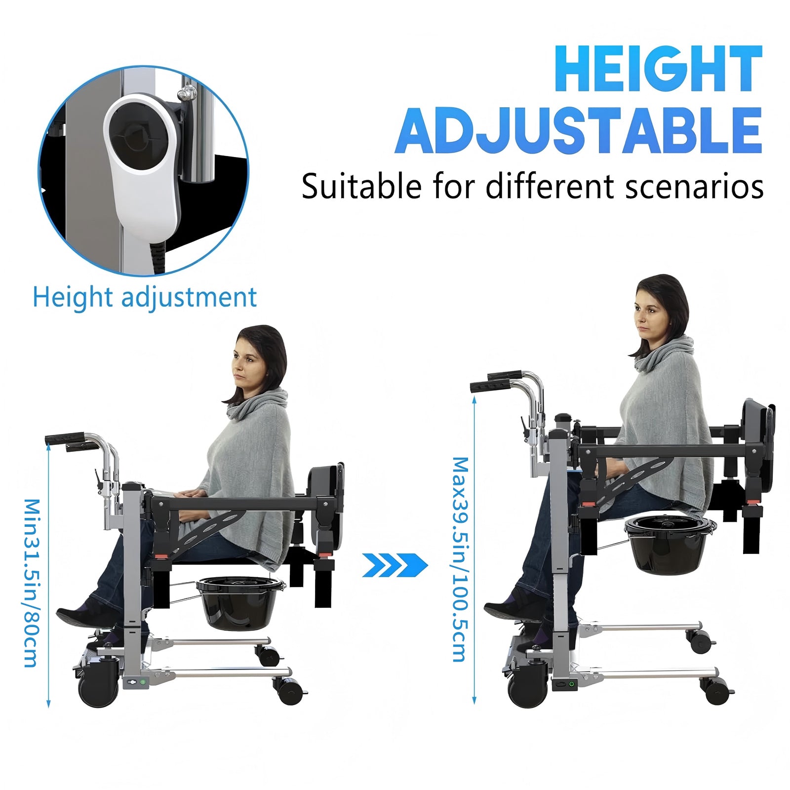 Garvee Heavy Duty Electric Patient Lift Chair Hoyer-Compatible Transfer Quiet & Electric Adjust suit for Home Hospital Nursing Use