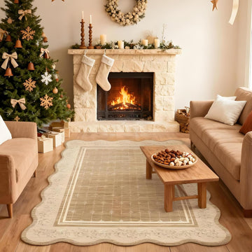 Garvee Washable Scalloped Floral Rug 8x10 Non-Slip Stain Resistant 100% Polyester TPR Backing Living Room Bedroom Nursery