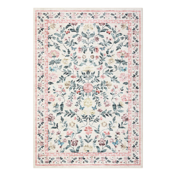 Garvee Floral 10x13 Pink Large Washable Area Rug for Living Room, Non-Slip Non-Shedding Soft Vintage Rug, Low Pile Farmhouse Floral Carpet, Non-Shedding Foldable Printed Rug for Bedroom