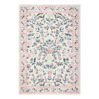 Garvee Washable Rug 5 x 7, Low Pile Farmhouse Floral Carpet, Non-Slip Soft Vintage Throw Rug, Non-Shedding Indoor Foldable Printed Rugs for Bedroom Dining Room Kitchen, Pink