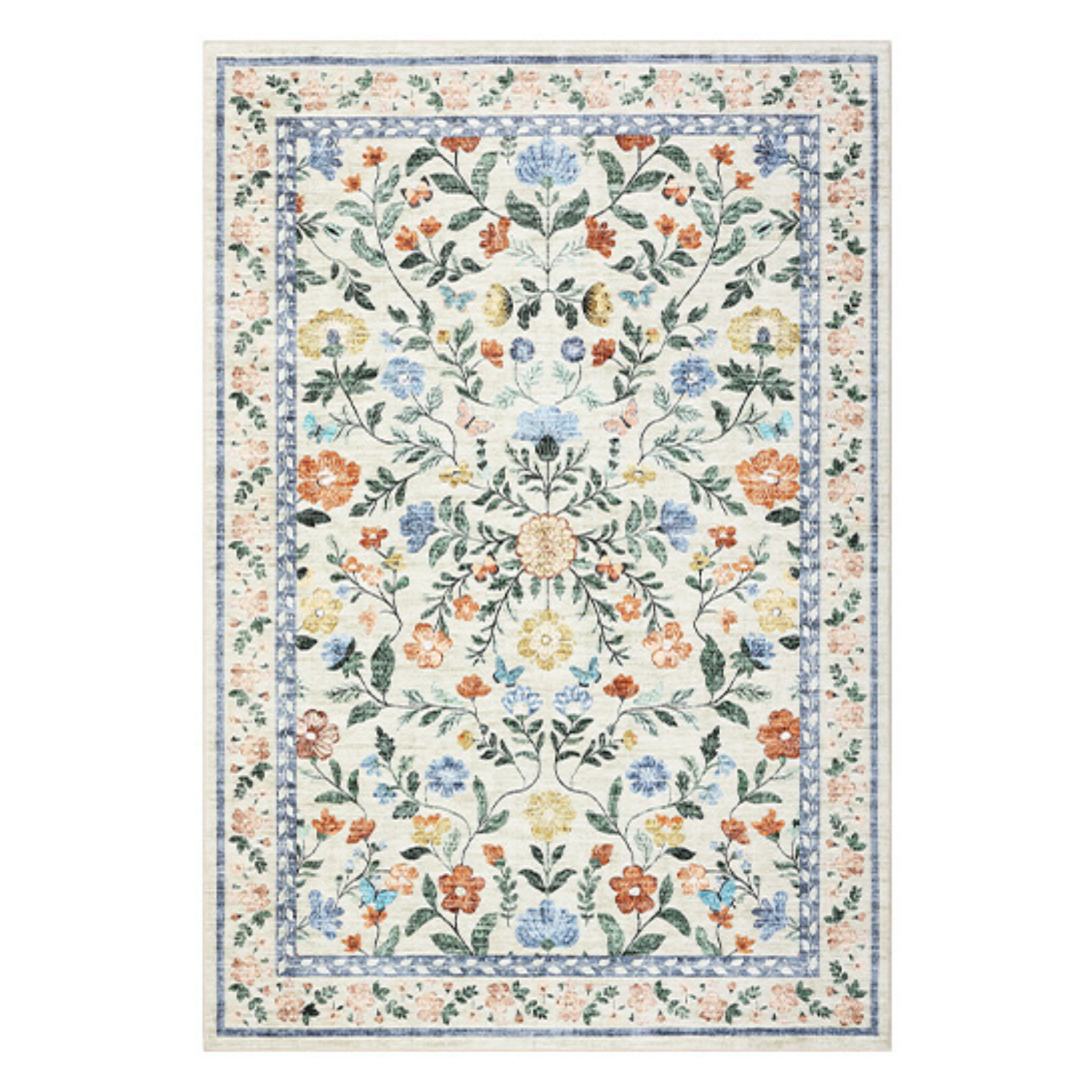 Garvee Floral 9x12 Green Washable Area Rug for Living Room, Non-Slip Non-Shedding Soft Vintage Rug, Low Pile Farmhouse Floral Carpet, Non-Shedding Indoor Foldable Printed Rug for Bedroom