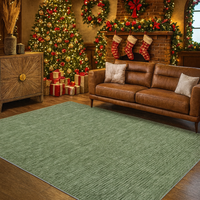 Garvee 9'x12' Area Rugs for Living Room Modern Stripe Style Low Pile Non Skid Washable Ultra-Thin Low Pile Carpets Bedroom Office Green