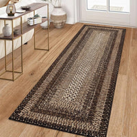 Garvee 2' × 10' Woven Border Runner Rug, Soft Washable Low-Pile Polyester Carpet with Non-Slip Backing for Hallway, Kitchen and Entryway, Black/Beige
