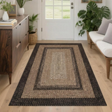 Garvee 6' × 9' Woven Border Area Rug, Washable Polyester Carpet with Non-Slip Backing for Living Room, Bedroom and Dining Room, Black/Beige - Black/Beige