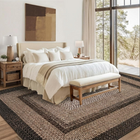 Garvee 6' × 9' Woven Border Area Rug, Washable Polyester Carpet with Non-Slip Backing for Living Room, Bedroom and Dining Room, Black/Beige