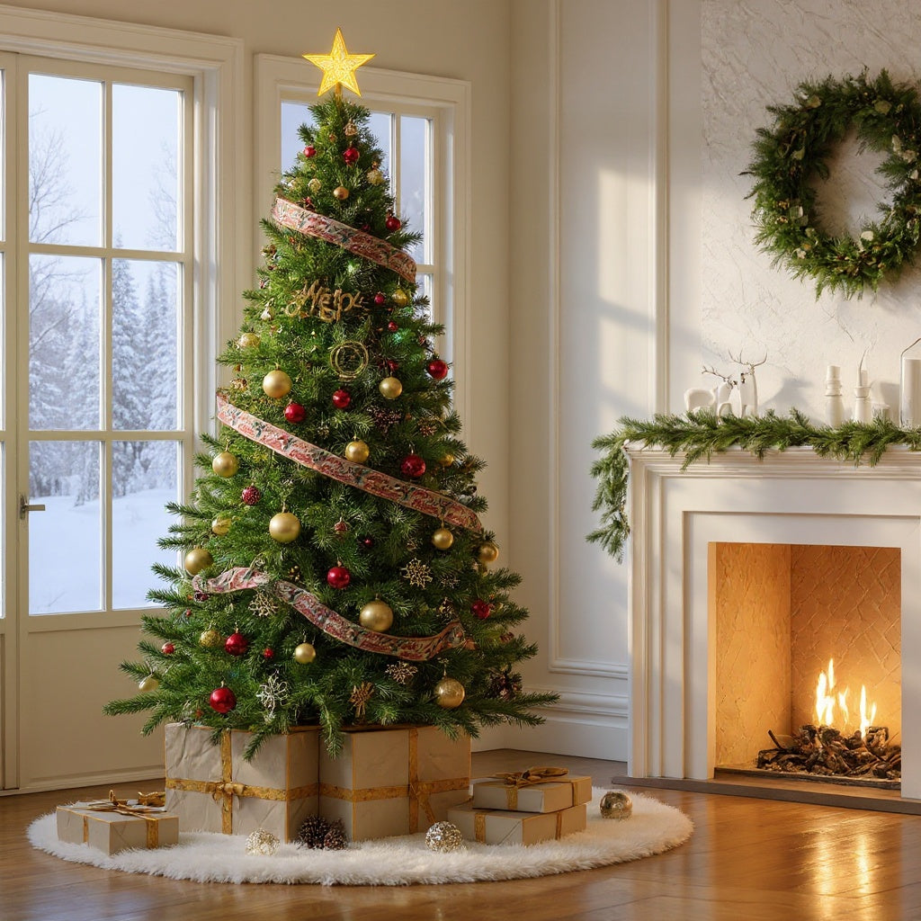 Garvee 7.5FT Prelit Christmas Tree, Pencil Christmas Tree with 450 LED Lights-8 Modes, Automatic Hinged Expansion, Foldable Metal Stand, PE & PVC Xmas Trees for Front Porch, Home Party