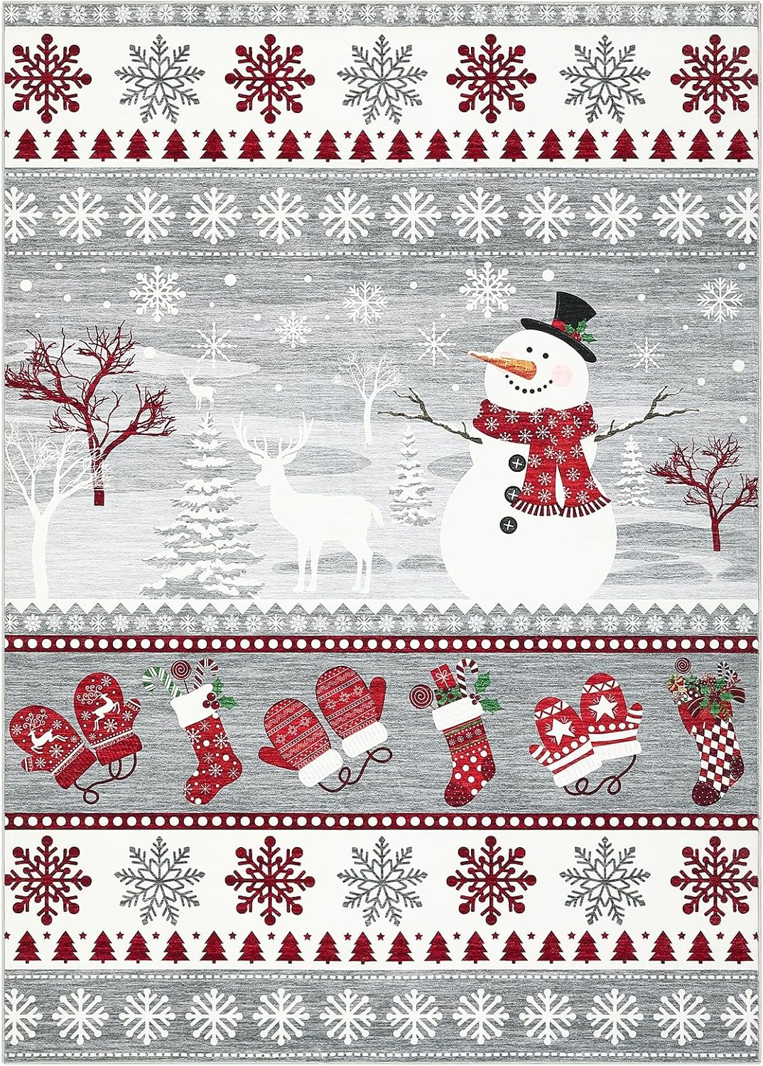 Garvee Extra Large Christmas Rug 9x12 Washable Rug Non Slip, Decorative Xmas Holiday Carpet, Low Pile Foldable Floor Covering, Soft Thin Non Shedding Printed Mat for Open Spaces Office, Grey