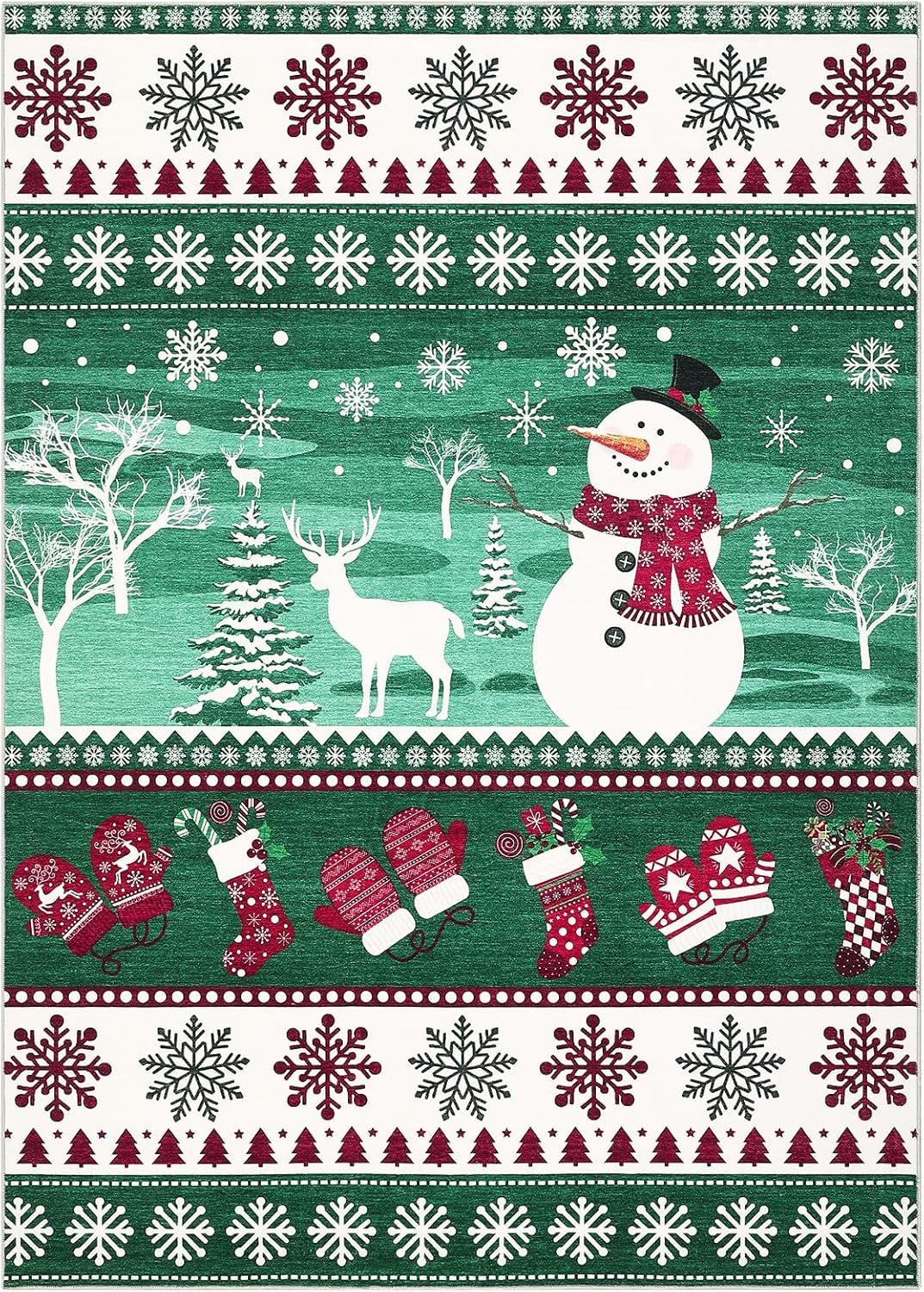 Garvee Extra Large Christmas Rug 9x12 Washable Rug Non Slip, Decorative Xmas Holiday Carpet, Low Pile Foldable Floor Covering, Soft Thin Non Shedding Printed Mat for Open Spaces Office, Green