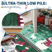 Garvee Extra Large Christmas Rug 9x12 Washable Rug Non Slip, Decorative Xmas Holiday Carpet, Low Pile Foldable Floor Covering, Soft Thin Non Shedding Printed Mat for Open Spaces Office, Green