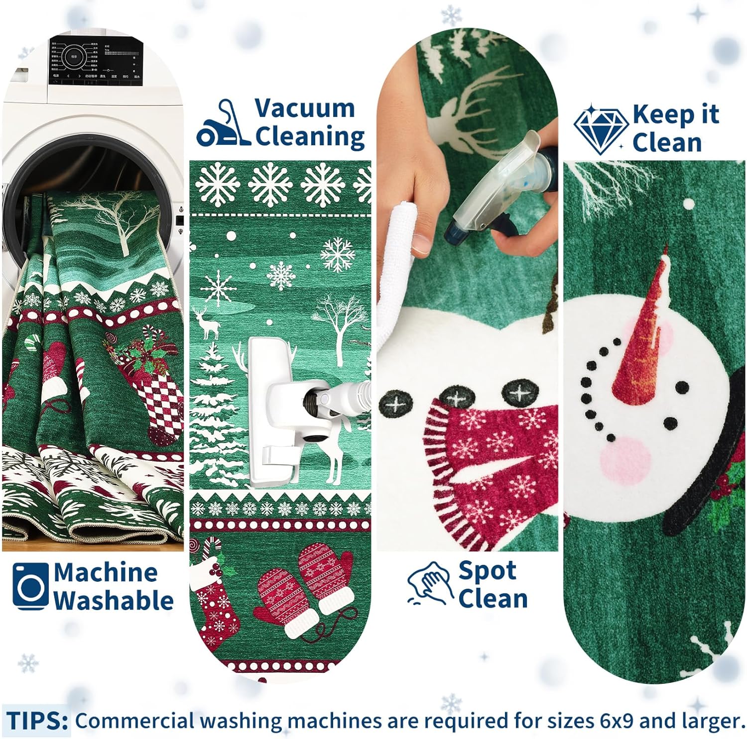 Garvee Extra Large Christmas Rug 9x12 Washable Rug Non Slip, Decorative Xmas Holiday Carpet, Low Pile Foldable Floor Covering, Soft Thin Non Shedding Printed Mat for Open Spaces Office, Green