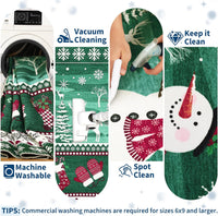 Garvee Extra Large Christmas Rug 9x12 Washable Rug Non Slip, Decorative Xmas Holiday Carpet, Low Pile Foldable Floor Covering, Soft Thin Non Shedding Printed Mat for Open Spaces Office, Green