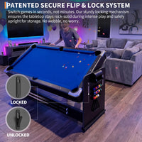Garvee 7ft 3-in-1 Multi-Game Swivel Combination Table, Convertible Billiard Pool Table, Air Hockey & Table Tennis Multi Table with Patented Flip & Lock System for Family Game Room - Blue