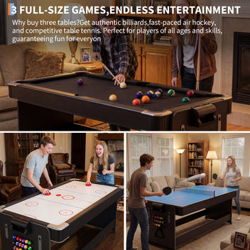 Garvee 7ft 3-in-1 Multi-Game Swivel Combination Table, Convertible Billiard Pool Table, Air Hockey & Table Tennis Multi Table with Patented Flip & Lock System for Family Game Room - Black