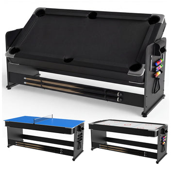 Garvee 7ft 3-in-1 Multi-Game Swivel Combination Table, Convertible Billiard Pool Table, Air Hockey & Table Tennis Multi Table with Patented Flip & Lock System for Family Game Room - Black