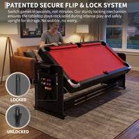 Garvee 7ft 3-in-1 Multi-Game Swivel Combination Table, Convertible Billiard Pool Table, Air Hockey & Table Tennis Multi Table with Patented Flip & Lock System for Family Game Room - Red