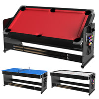 Garvee 7ft 3-in-1 Multi-Game Swivel Combination Table, Convertible Billiard Pool Table, Air Hockey & Table Tennis Multi Table with Patented Flip & Lock System for Family Game Room - Red
