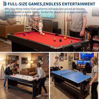 Garvee 7ft 3-in-1 Multi-Game Swivel Combination Table, Convertible Billiard Pool Table, Air Hockey & Table Tennis Multi Table with Patented Flip & Lock System for Family Game Room - Red