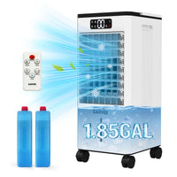 Garvee Evaporative Cooler, 7L (1.84Gal) Portable Air Conditioner Fan with TOUCH SCREEN & Remote Control, 3 Speeds & 3 Modes, LED Display, Ice Packs & Casters Included, for Bedroom, Office, Home