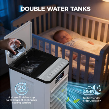 Garvee Evaporative Cooler, 7L (1.84Gal) Portable Air Conditioner Fan with TOUCH SCREEN & Remote Control, 3 Speeds & 3 Modes, LED Display, Ice Packs & Casters Included, for Bedroom, Office, Home