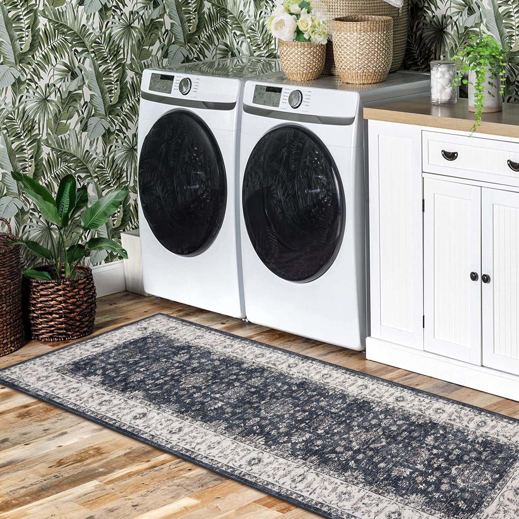 Garvee Vintage Boho Runner Rugs Black & Grey 2'x8' Washable Non-Slip Soft Pastel Carpet for Living Room Bedroom Dining Room Nursery Office Farmhouse Hallway Entryway Home Decor