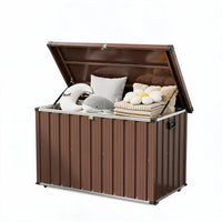 Garvee 200 Gallon Metal Deck Box, Waterproof Outdoor Storage Box with Soft-Close Lid, Wheels & Side Handles for Patio Cushions, Garden Tools & Pool Supplies, Brown
