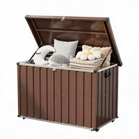 Garvee 120 Gallon Metal Deck Box, Waterproof Outdoor Storage Box with Soft-Close Lid, Wheels & Side Handles for Patio Cushions, Garden Tools & Pool Supplies, Brown