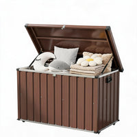 Garvee 150 Gallon Metal Deck Box, Waterproof Outdoor Storage Box with Soft-Close Lid, Wheels & Side Handles for Patio Cushions, Garden Tools & Pool Supplies, Brown