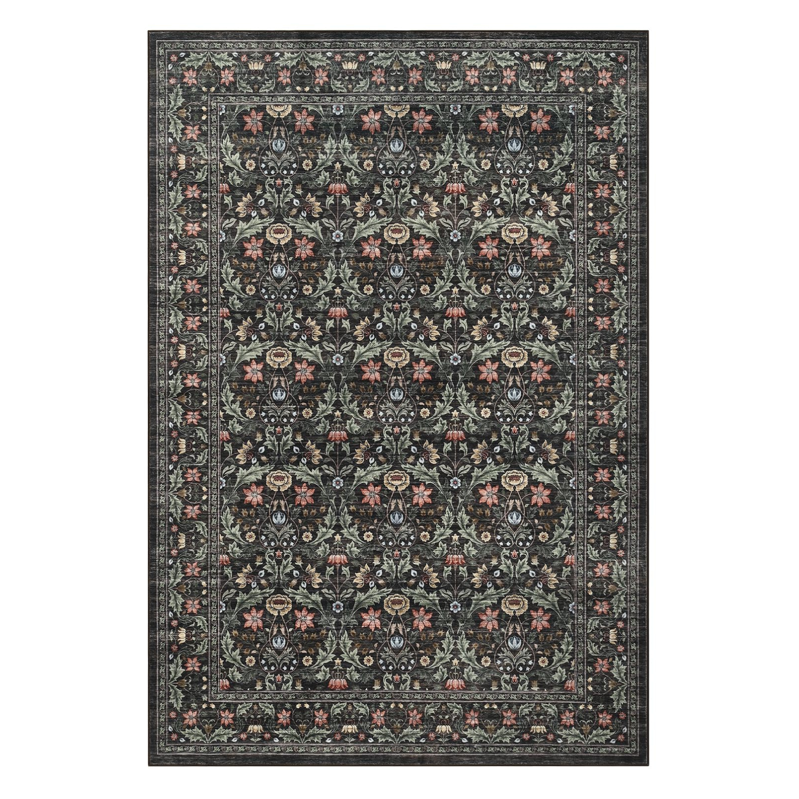 Garvee Washable 5x7 Area Rug Vintage Floral Oriental Non-Slip Low Pile Soft Carpet Brown for Living Room Bedroom Dining Room Office